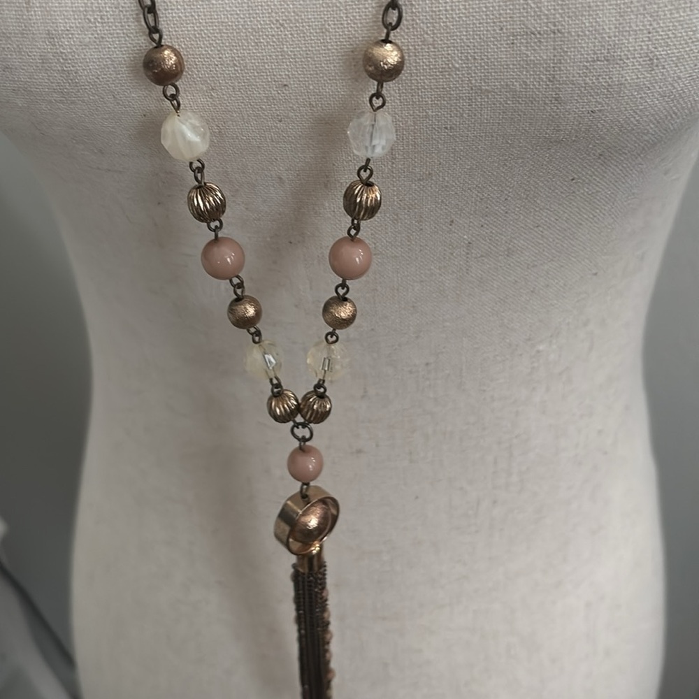 Bronze Pink Beaded Necklace Long Final Sale - Picture 5 of 5